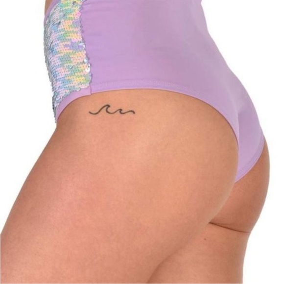 NWT iHeartRaves Purple Flip Sequin Pretty Pixie Triangle Top & Bottoms Rave Set - Picture 14 of 15